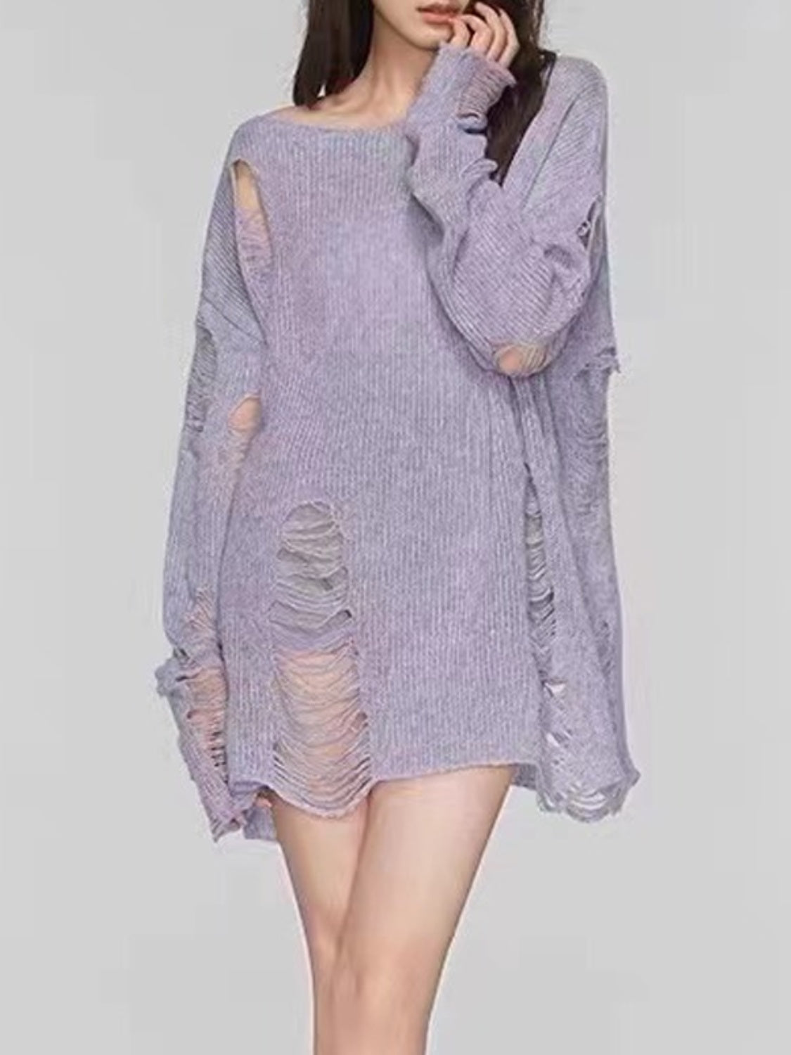 Distressed Boat Neck Knit Cover Up