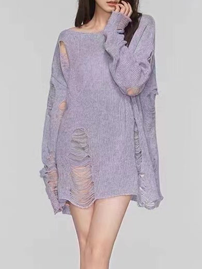 Distressed Boat Neck Knit Cover Up