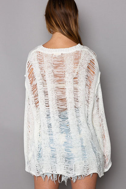 Distressed Round Neck Long Sleeve